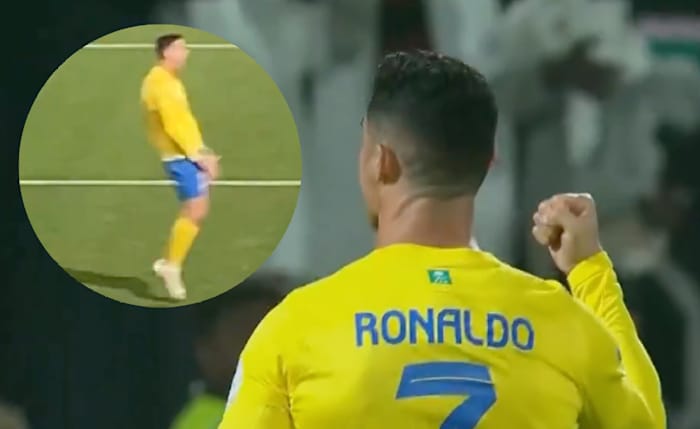 Cristiano Ronaldo pictured celebrating a late goal during Al Nassr's 3-2 win over Al-Shabab in the Saudi Pro League in February 2024